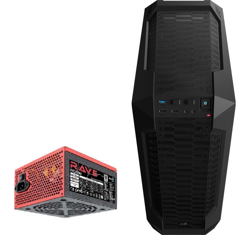 Aerocool LS5200 Ar/Vr Tower Case Fan Controller, 1xUSB3.0, 2xUSB2.0, HD Audio W/ Rave 80+ 800W Psu