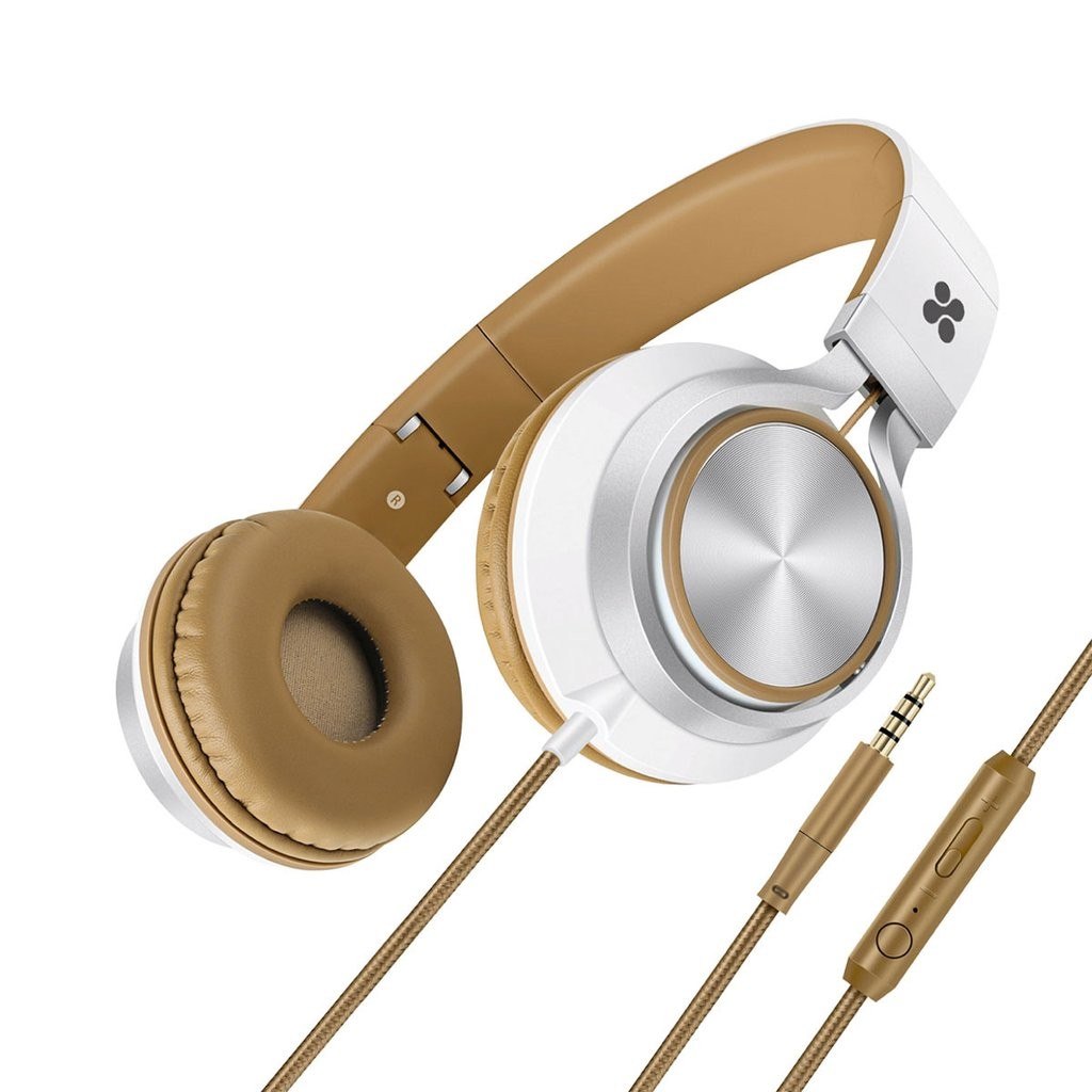 Promate 'Spectrum' Universal Over-Ear Wired Headset With Soft Headband Cushion, Metal headband-Brown