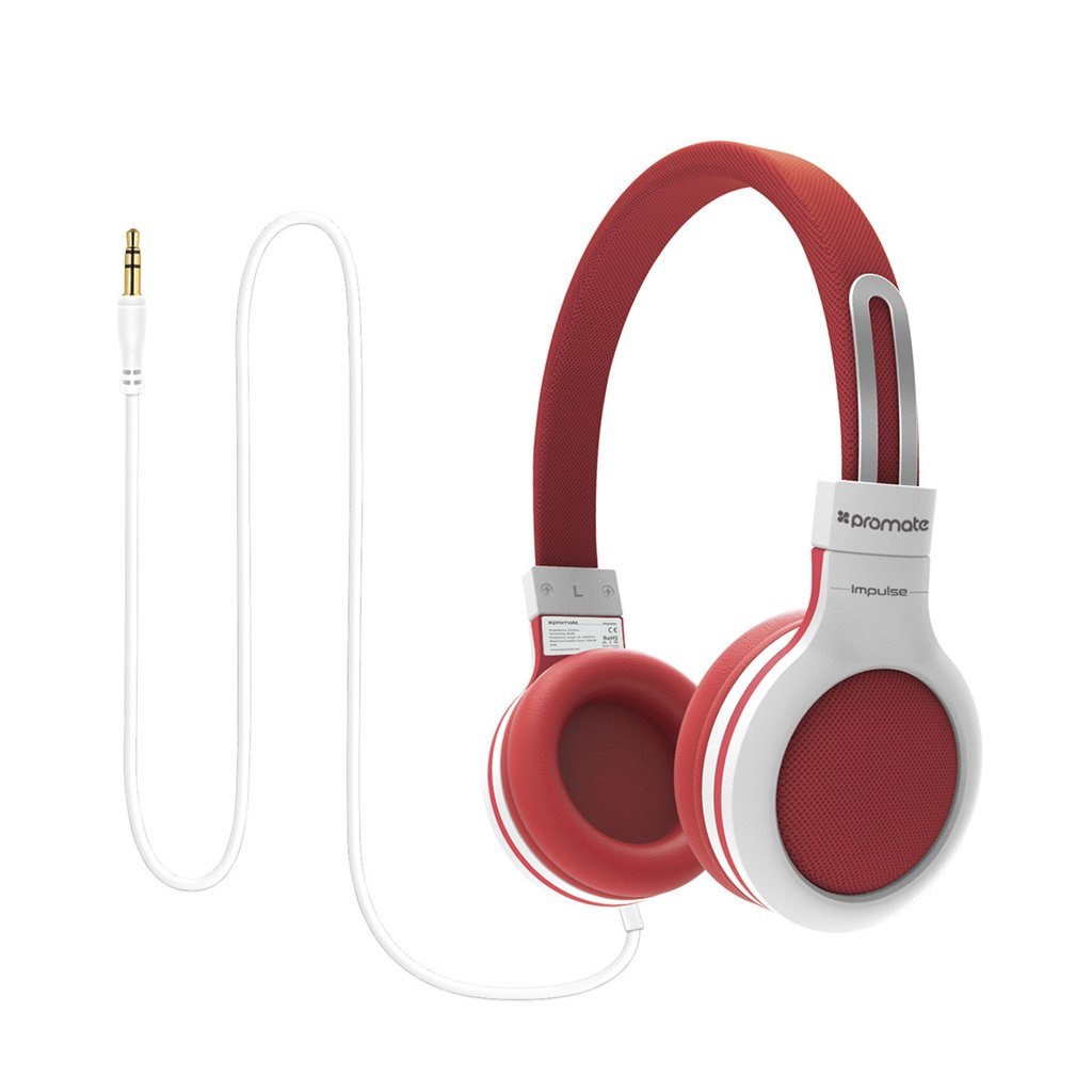Promate 'Impulse' Kids Safe Universal On Ear Wired Headset - Red