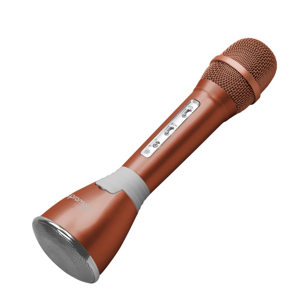 Promate 'VocalMic2' WH BT Multi-Function Karaoke Mic W/5W HD Built In Spk-Gold