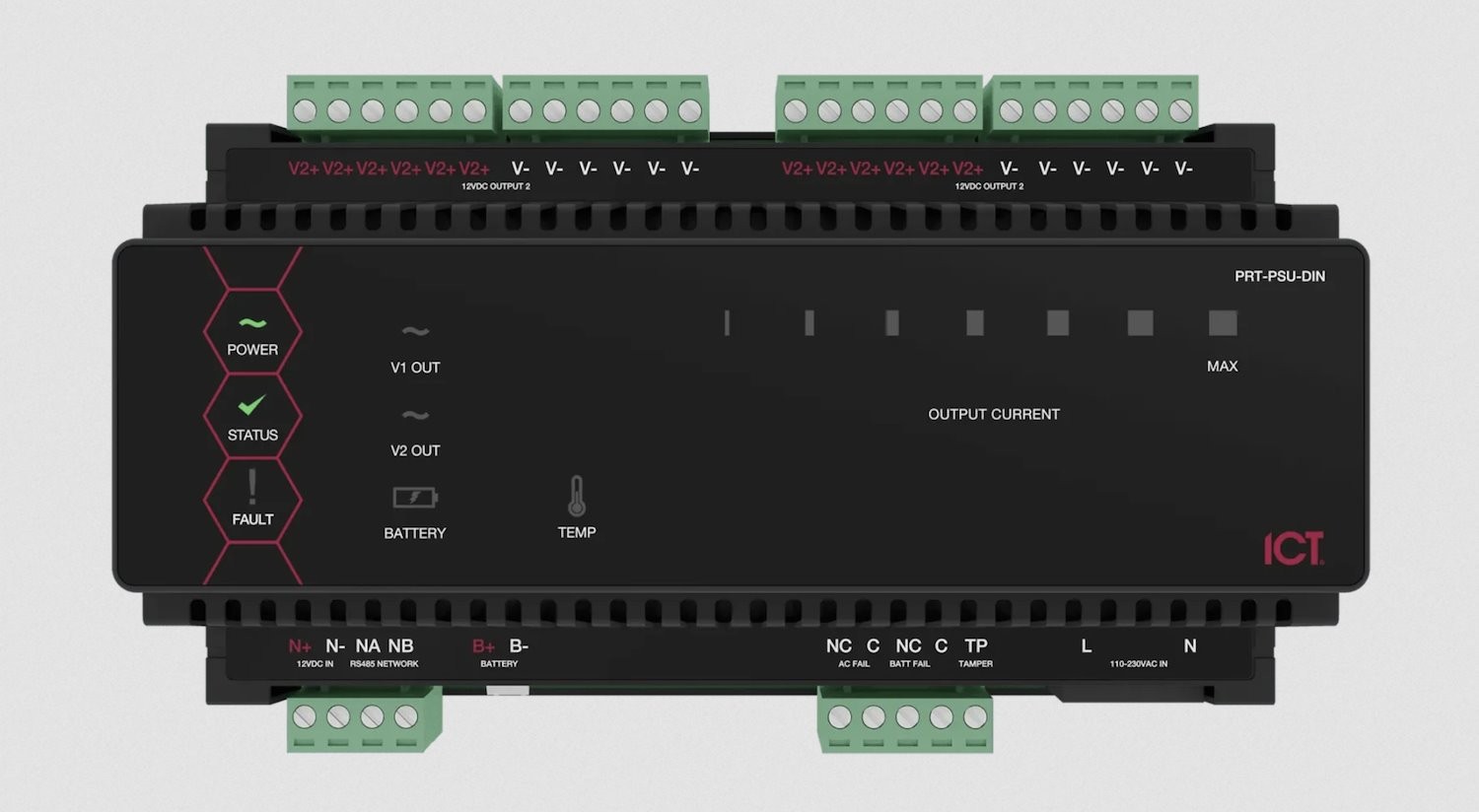 Protege DIN Rail 12V 8A Intelligent Battery Backup Power Supply Unit with Isolated Comms