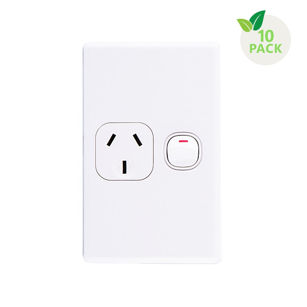 4Cabling 4C | Elegant Single Power Point 250V 10A - Vertical - 10 Pack With 10 Free C-Clips