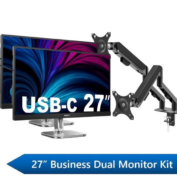 Philips 27" Business Dual Monitor Docking Kit, 1X 27" QHD Business Monitors, 1X 27" QHD Usb-C Docking Business Monitor &Amp; 1X Shintaro Dual Monitor Arm