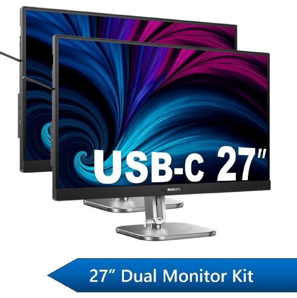 Philips 27" Business Dual Monitor Docking Kit, 1X 27" QHD Business Monitors &Amp; 1X 27" QHD Usb-C Docking Business Monitor