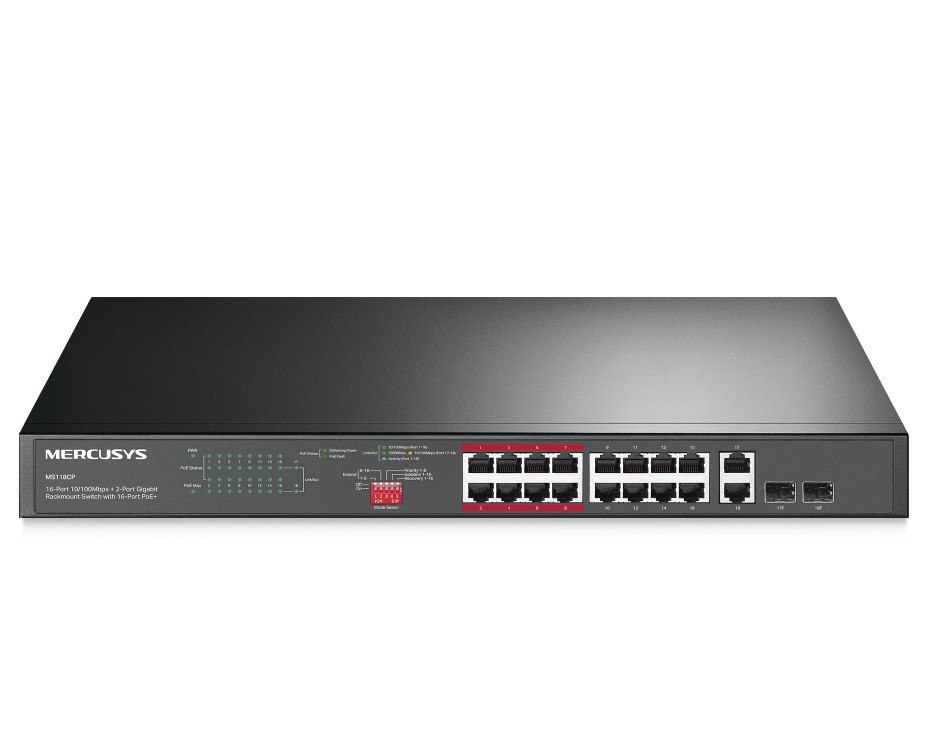 Tp-Link Mercusys 20-Port Gigabit Rackmount Switch, Poe+(16), GbE(2), SFP(2) Metal Case, 5Y
