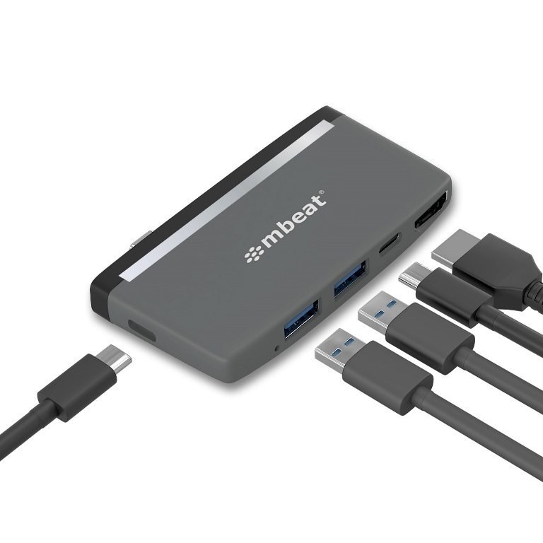 Mbeat® Essential Pro  5-In-1 Usb- C Hub (4K Hdmi Video, Usb-C PD Pass Through Charging, Usb 3.0 X 2, Usb-C X 1) Usb 3.0 Speed: Up To 5Gbps Weight:30G