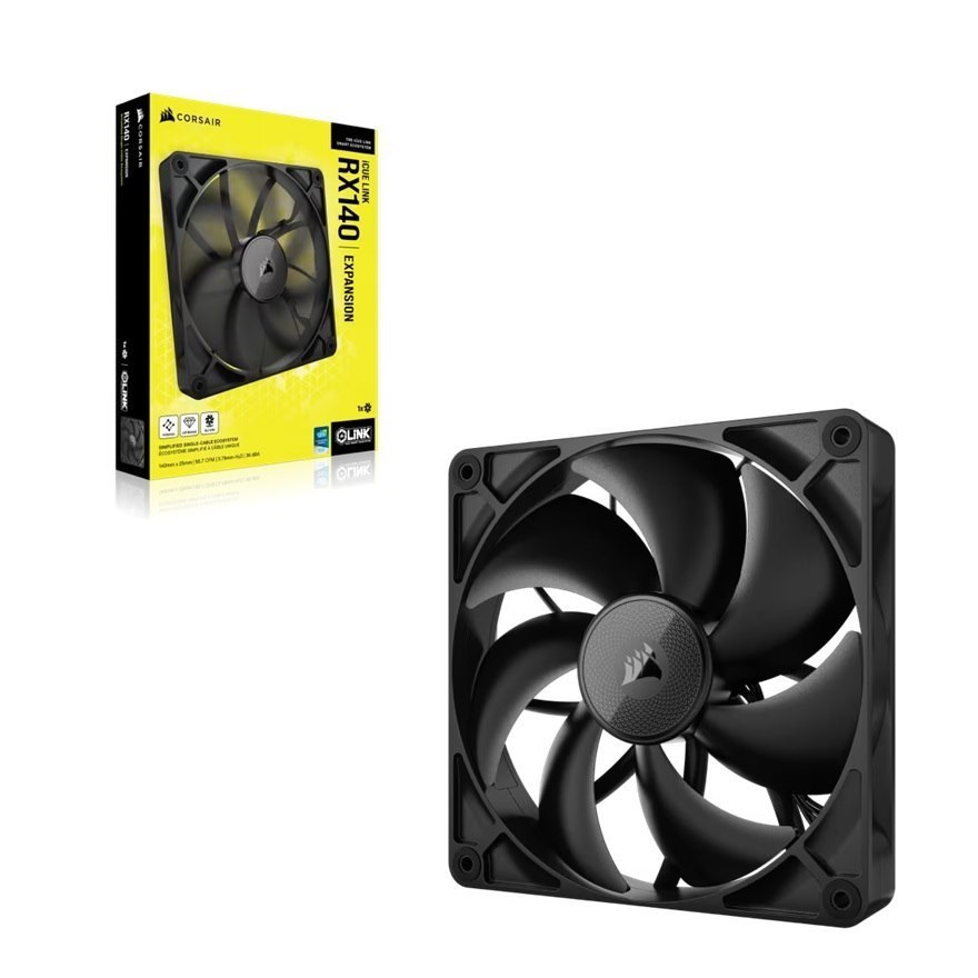 Corsair Icue Link RX140 140MM PWM Single Fan Expansion: 95.7 CFM, 1700 RPM, 36dbA, 0.62A, Static Pressure, Magnetic Dome