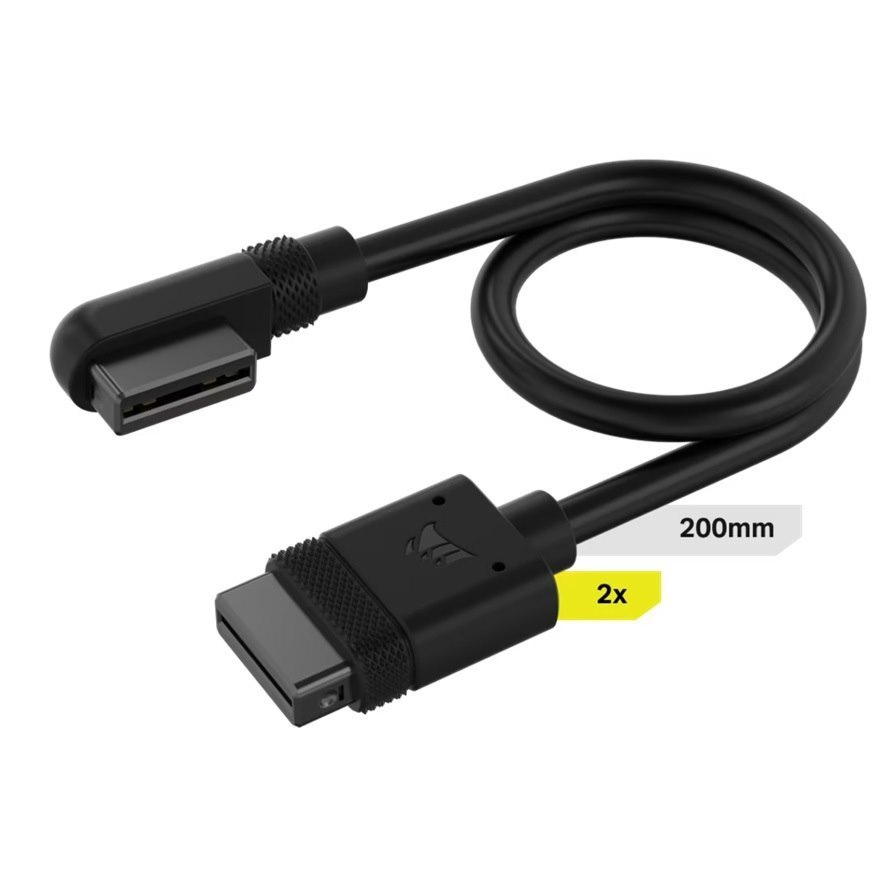 Corsair Icue Link Cable, 2X 200MM With Straight/Slim 90° Connectors, Black