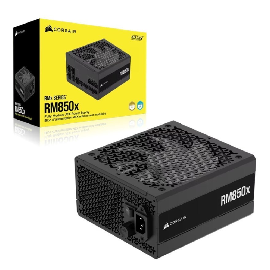 Corsair RMx Series RM850x Fully Modular Power Supply (Au): 850W, 80+ Gold, 3X PCIe, 8X Sata, 2X Eps, Zero RPM, Atx 3.1