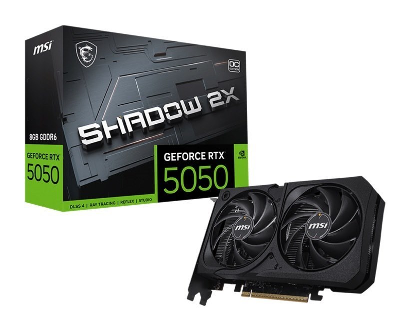 Msi nVidia GeForce RTX 5050 8G Shadow 2X Oc, Boost: 2602 MHz, Cuda 2560 Units, 8GB GDDR6, Hdmi™ X 1 (Embargo)