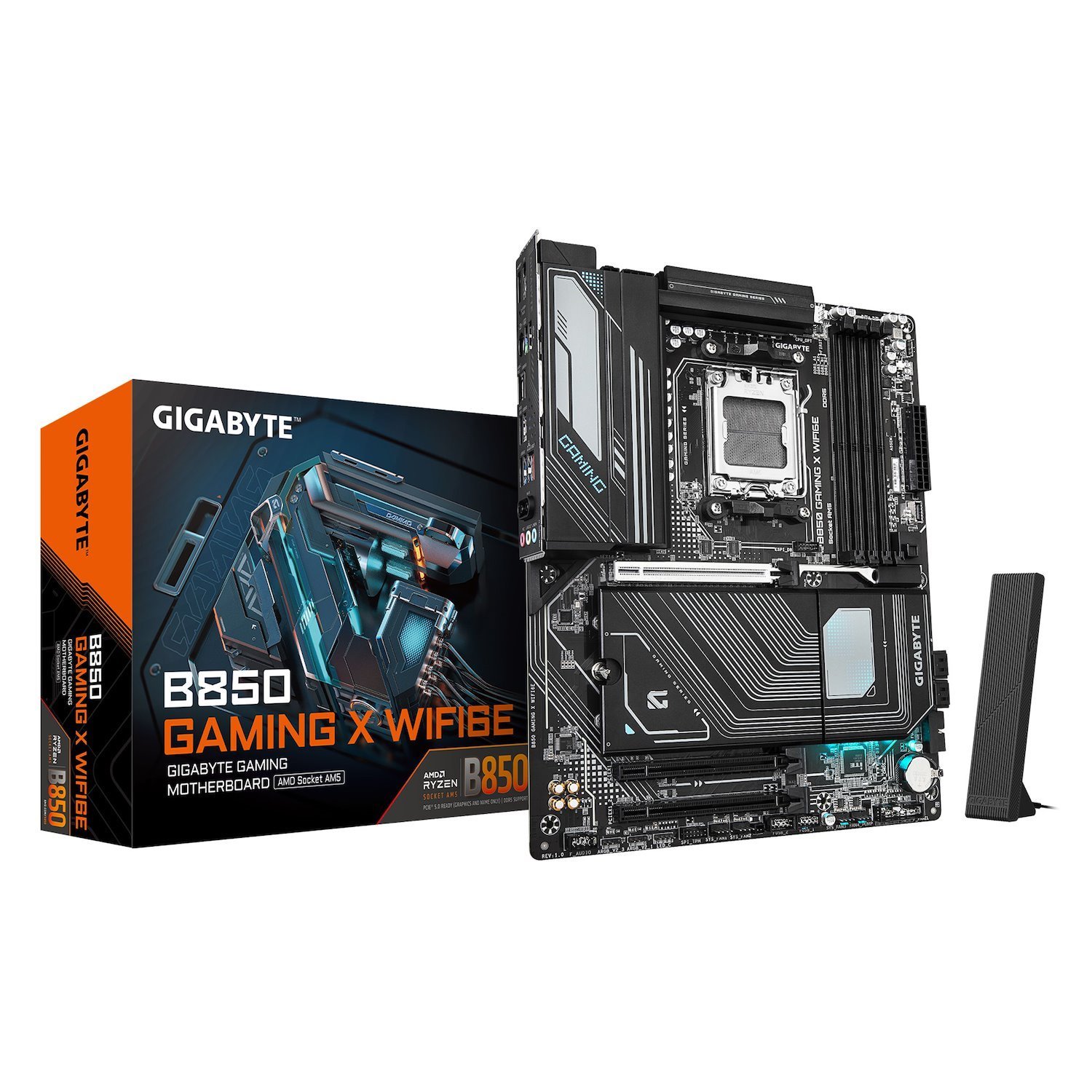 Gigabyte B850 Gaming X Wifi6e 1.0, Amd Am5, 4 X DDR5 Up To 256 GB, 1 X Hdmi, 3 X Pci Express X16, 3 X M.2, 4 X Sata, 9 X Usb 3.2