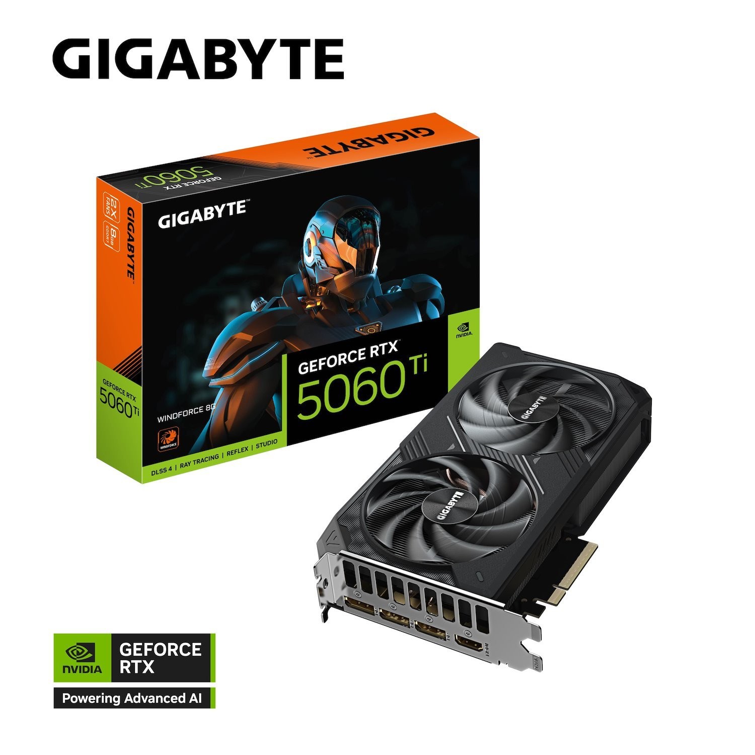 Gigabyte GeForce RTX™ 5060 Ti Windforce 8G, 2572 MHz, Cuda TBD, 28 GBPS, GDDR7, 128 Bit, Pci-E 5.0, Psu 650W, DisplayPort 2.1B *3 Hdmi 2.1B *1