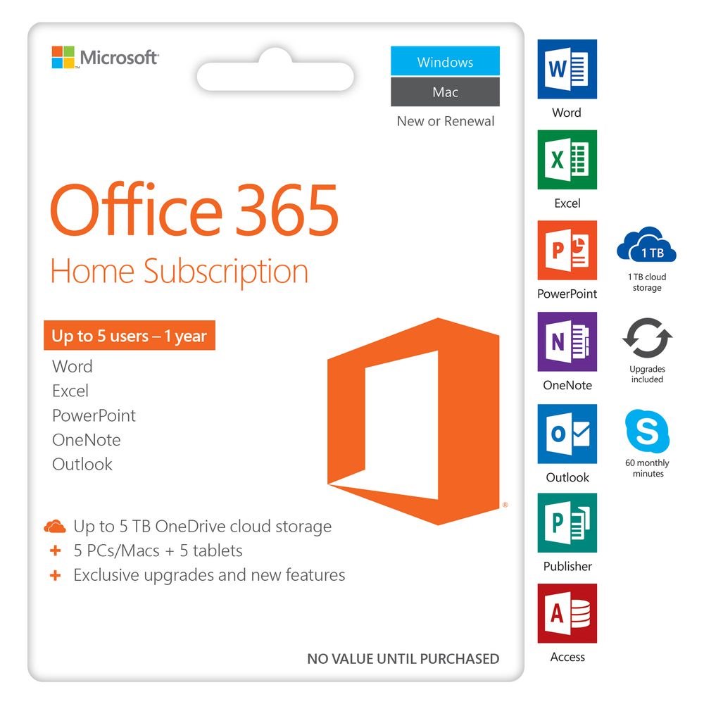 Microsoft Office 365 Home 5 User ESD Licence - 1 Year Subscription