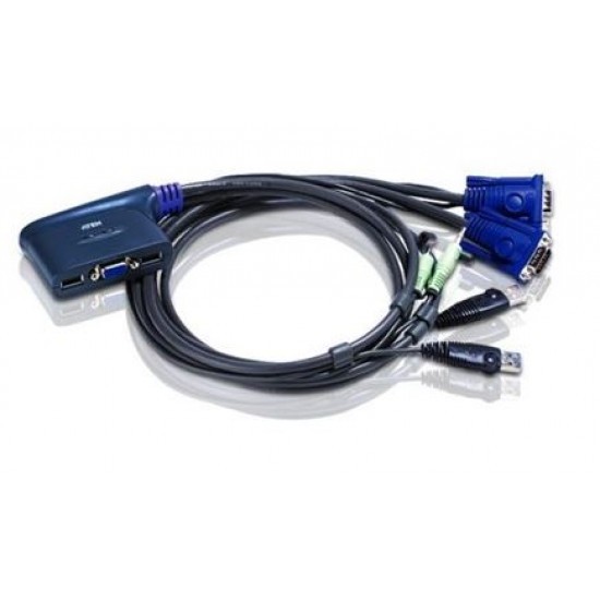 Aten 2 Port Usb Vga / Audio Cable KVM Switch Support Audio, 0.9M Cable. Support Audio, Video DynaSync, Mouse Emulation, Keyboard Emulation