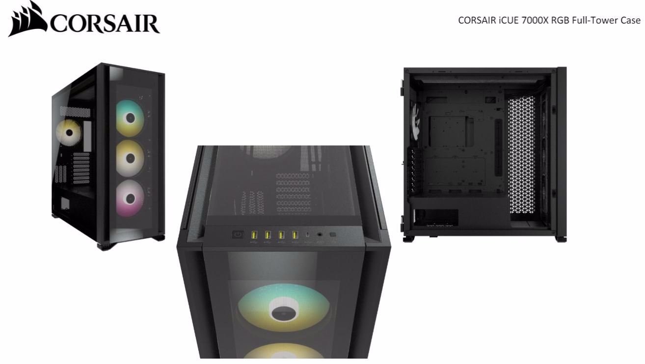 Corsair Obsidian 7000X RGB TG Tower Case, Mini-ITX, M-Atx, Atx, E-Atx, 3X 140 RGB PWM Fan,USB 3.1 Type C, 10X 2.5', 6X 3.5' HDD. Black