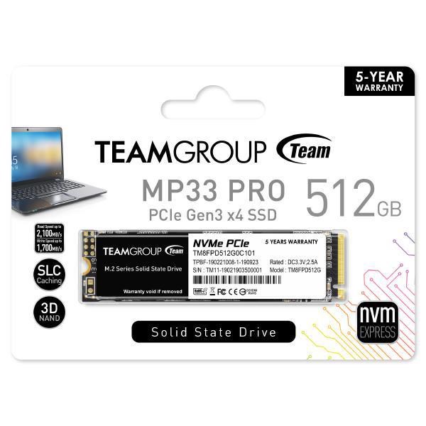 Teamgroup MP33 Pro 512GB SLC Cache 3D Nand TLC NVMe 1.3 PCIe Gen3x4 M.2 2280 Internal SSD