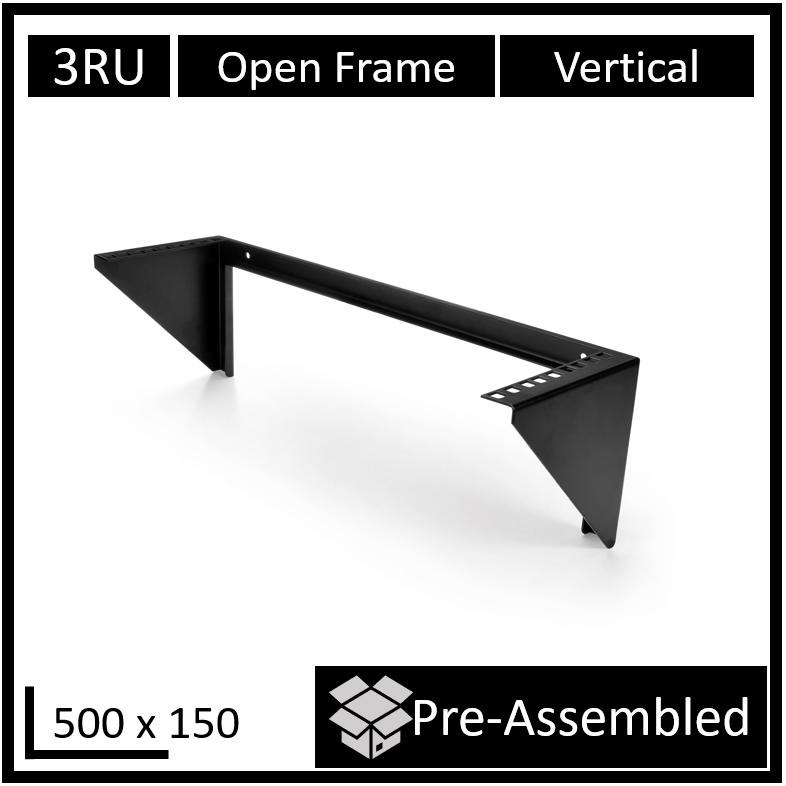 LDR Open Frame 3U Vertical Wall Mount Frame (500MM X 150MM) - Black Metal Construction