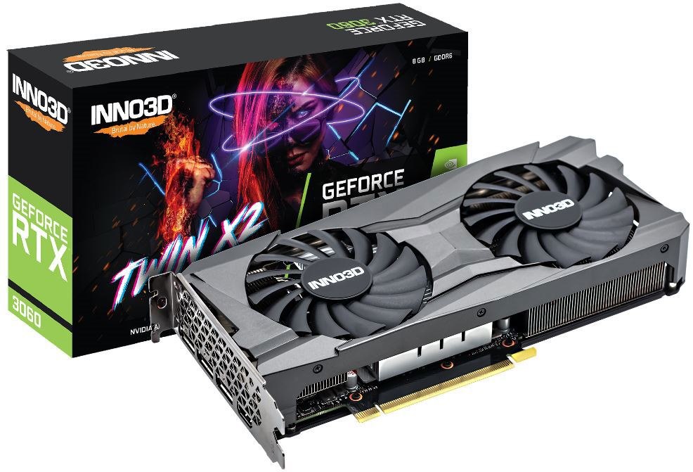 Inno3d nVidia GeForce RTX 3060 Twin X2 8GB GDDR6 Gpu, 1777MHz Boost Clock, 3xDP, 1xHDMI, LHR