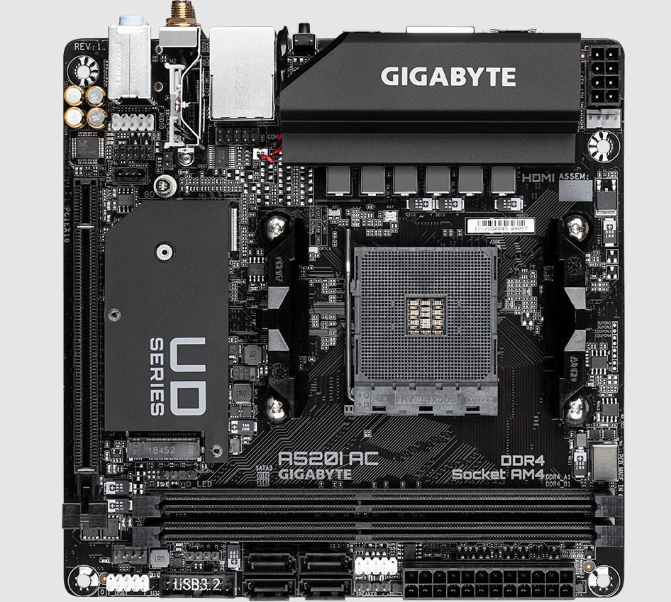 Gigabyte A520i Ac 1.4 Amd Mini-ITX MB 2xDDR4 1xM.2 Pcie3.0 1xDP 2xHDMI 802.11Ac Wifi RGB Fusion