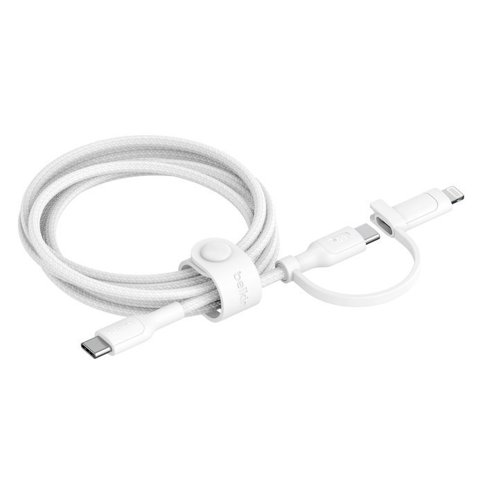 Belkin BoostCharge Pro 2-In-1 Cable With Usb-C And Lightning Connector - White(CAC003fq1.5MWH), 480Mbps, Lightning Connector Adaptor, 2 Years Warranty