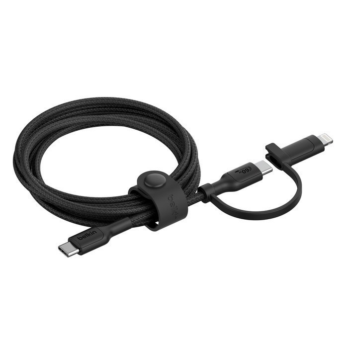 Belkin BoostCharge Pro 2-In-1 Cable With Usb-C And Lightning Connector - Black (CAC003fq1.5MBK), 480Mbps, Lightning Connector Adaptor,2 Years Warranty