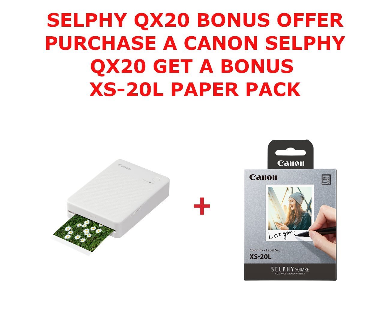 Canon QX20-WH Selphy Square QX20 Printer - White Bonus XS20L Opix25 Bundle