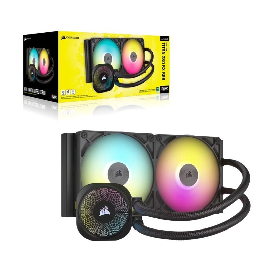 Corsair Icue Link Titan 280 RX RGB Aio Liquid Cpu Cooler - Black, 94.7 CFM, 1700 RPM, Aluminum Radiator, Copper Cold Plate, Intel/AMD Support