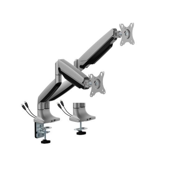Brateck Ldt82-C024uc Dual Screen Heavy-Duty Gas Spring Monitor Arm With Usb Ports For Most 17'~35' Monitors, Matte Silver (LS)