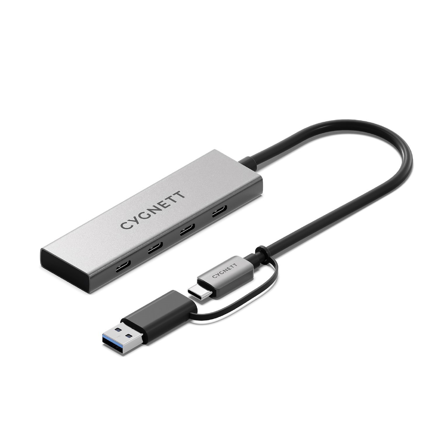 Cygnett Unite 4-In-1 Usb-C To Usb-C Hub- White(CY5390CYHUB)4x Usb-C Ports,10Gbps Transfer,Aluminium Outer Shell,15Cm Cable, 2-Year Warranty