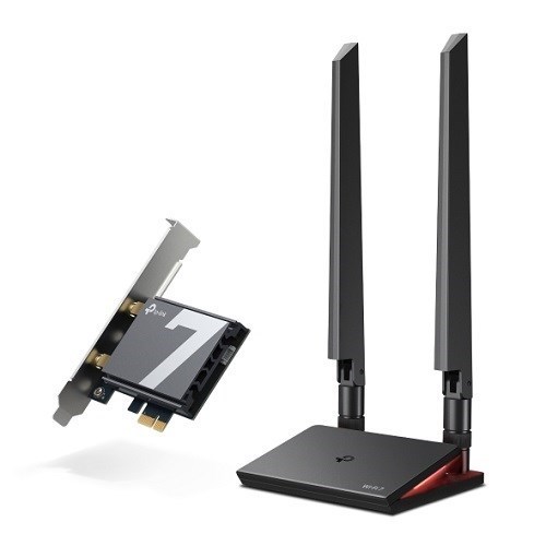 TP-LinkBE9300 Tri-Band Wi-Fi 7 Bluetooth Pci Express Adapter
SPEED: 5760 MBPS At 6 GHz + 2880 MBPS At 5 GHz + 688 MBPS At 2.4 GHz
SPEC: 2× High Gain Tri-Band Ex