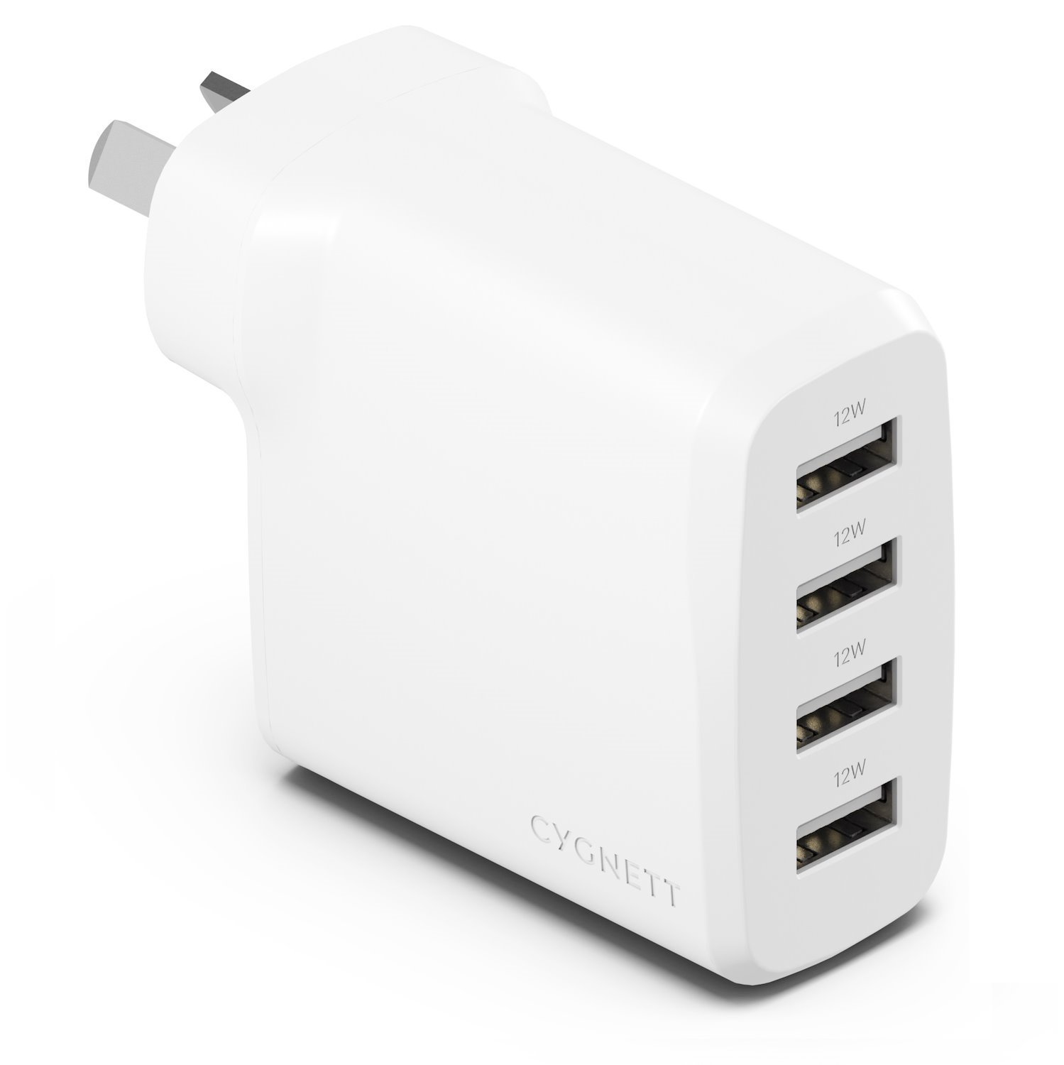 Cygnett PowerPlus 24W Multi Port Usb-A Wall Charger - White(CY4768PDWCH) 4xUSB-A (12W),Compact,Lightweight,24W Max,2 Years Warranty