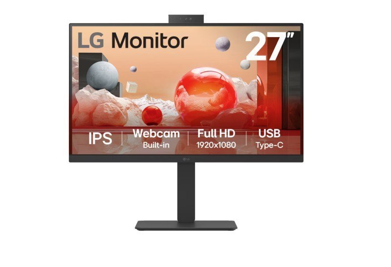 LG 27' Ips FHD 1920 X 1080, Webcam, Usb-C (PD65w) 100Hz 5MS, Amd FreeSync 16:9 Tilt/Height/Swivel/Pivot (Bi-direction) Adjustable Stand, 3YRS Monitor
