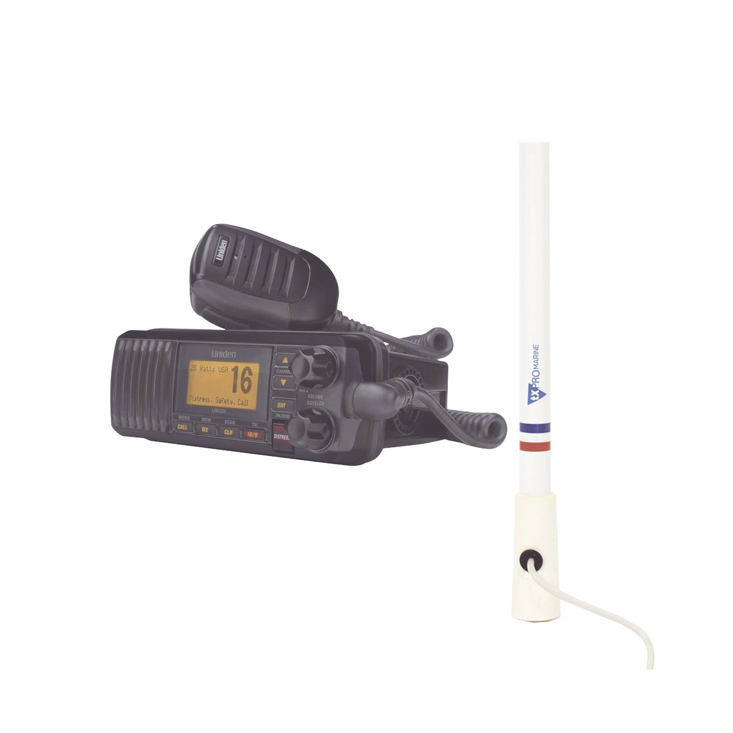 Uniden Kit Of Radio Um385bk | Plus Marine Antenna TX-5206-SYS And 4186