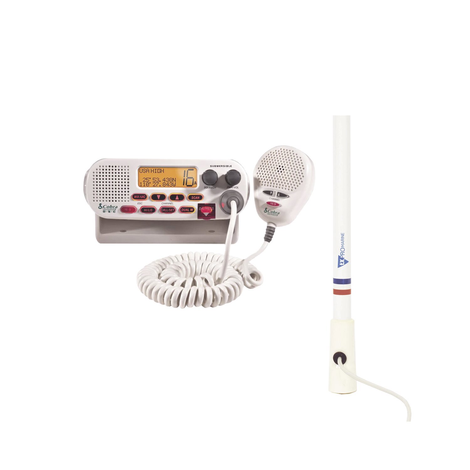 Cobra Kit Of Radio MRF45D, Marine Antenna TX-5206-SYS And Ratchet 4186