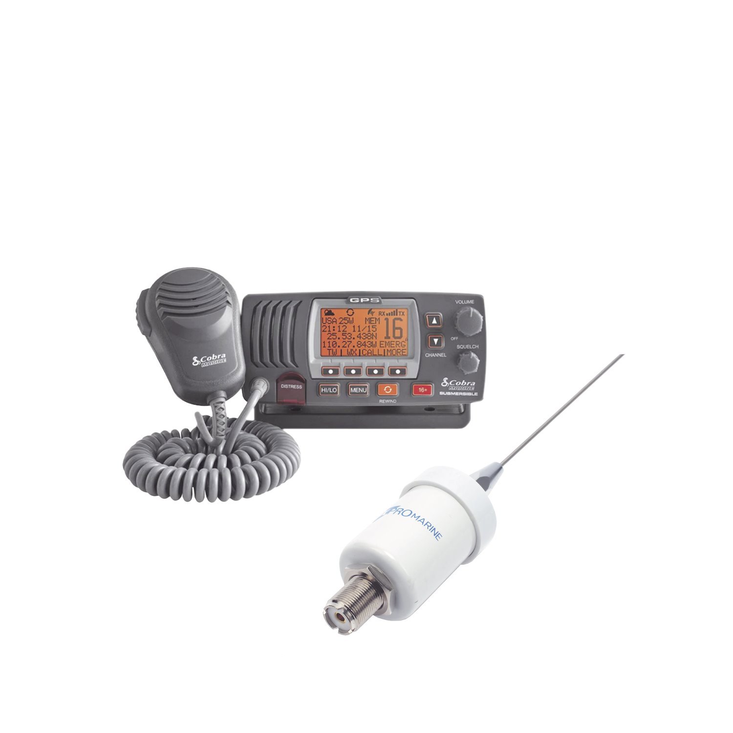 Cobra Kit Of Radio MRF77BGPS, Marine Antenna TX-5101-SYS