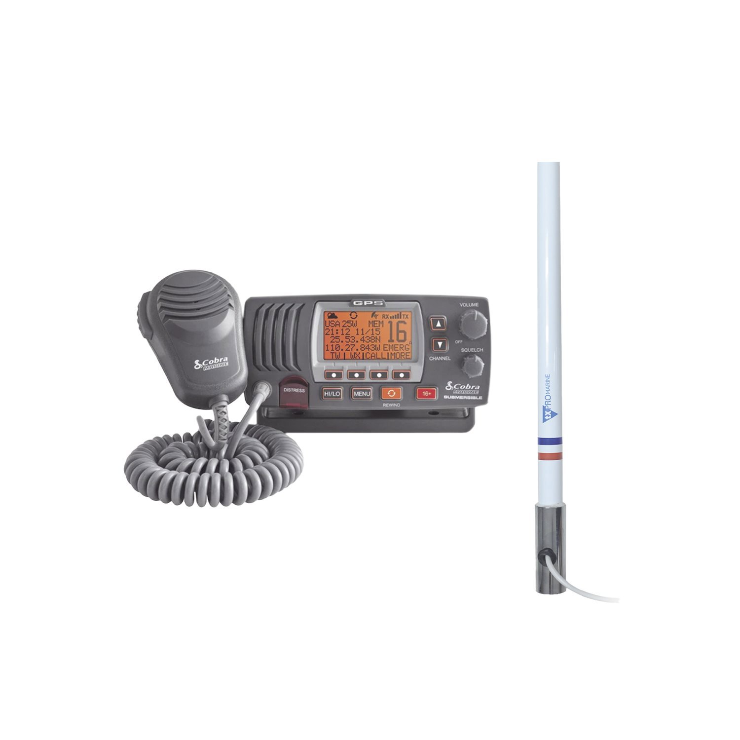 Cobra Kit Of Radio MRF77BGPS, Marine Antenna TX-5101-SYS