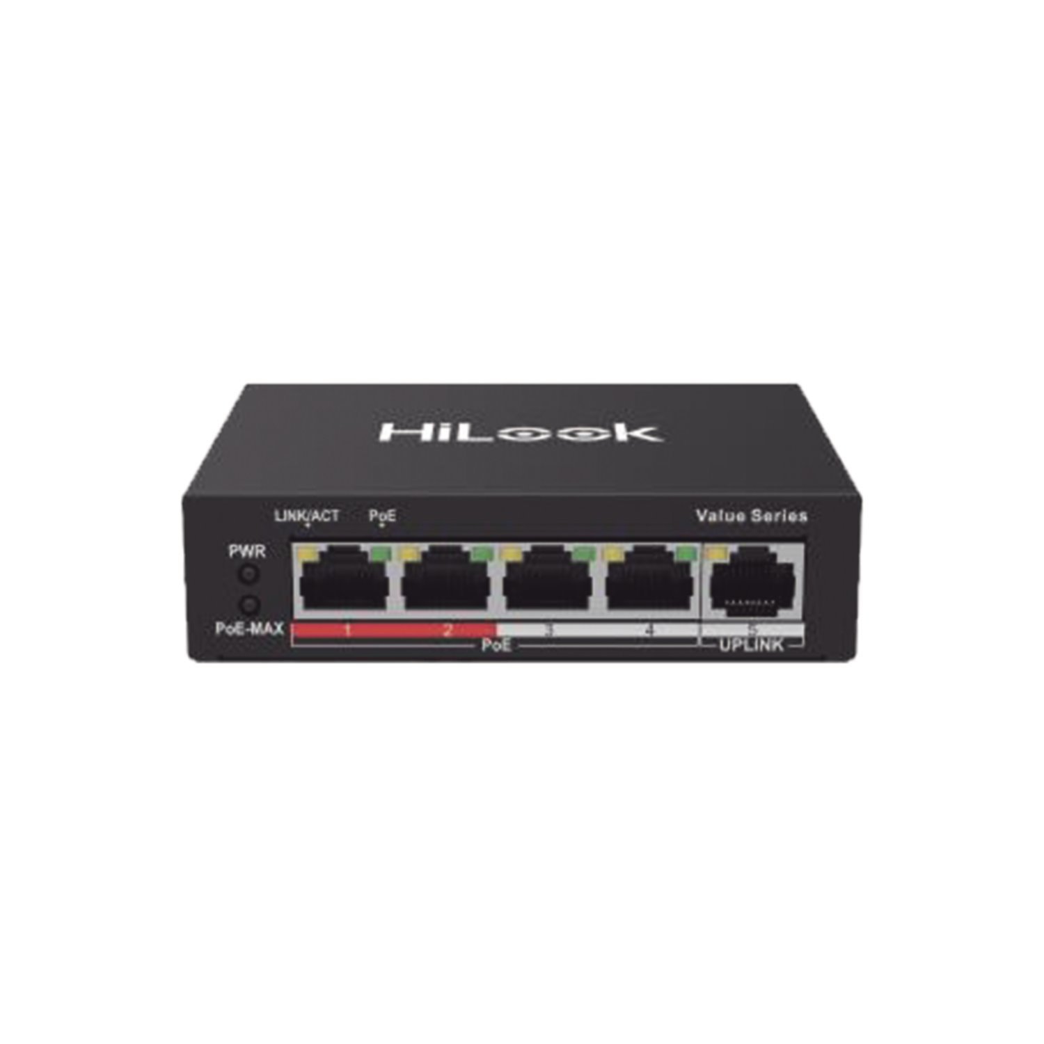 HiLook Gigabit PoE+ Switch / Administrable / 4 Ports 10/100/1000 MBPS PoE+ / 1 Uplink Port 10/100/1000 MBPS / 35W
