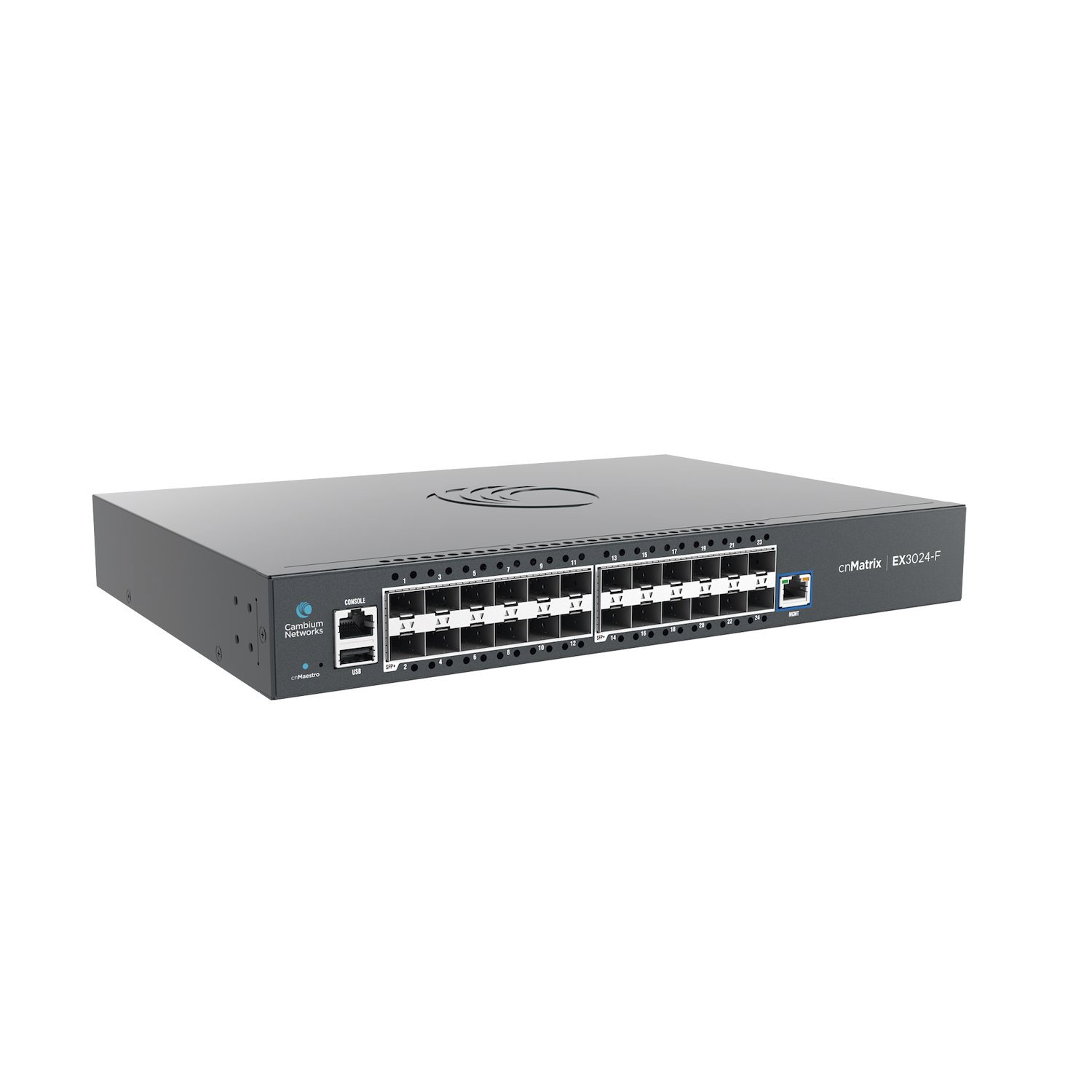 Cambium Switch cnMatrix Ex3024f Ideal Para Distribución En Una Red Empresarial / 24 Puertos De Fibra Óptica SFP+(10 GBPS) / Capa 2 Y Capa 3 / Doble Fuente De Alimentación En Corriente Alterna / Gestió