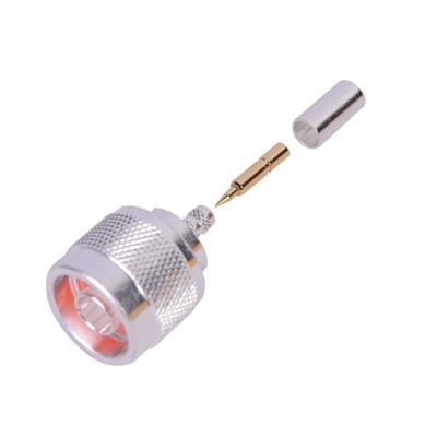 RF Industries,Ltd N Male Connector To Crimp On Rg-58/U Cable, Silver/ Gold/ Ptfe.
