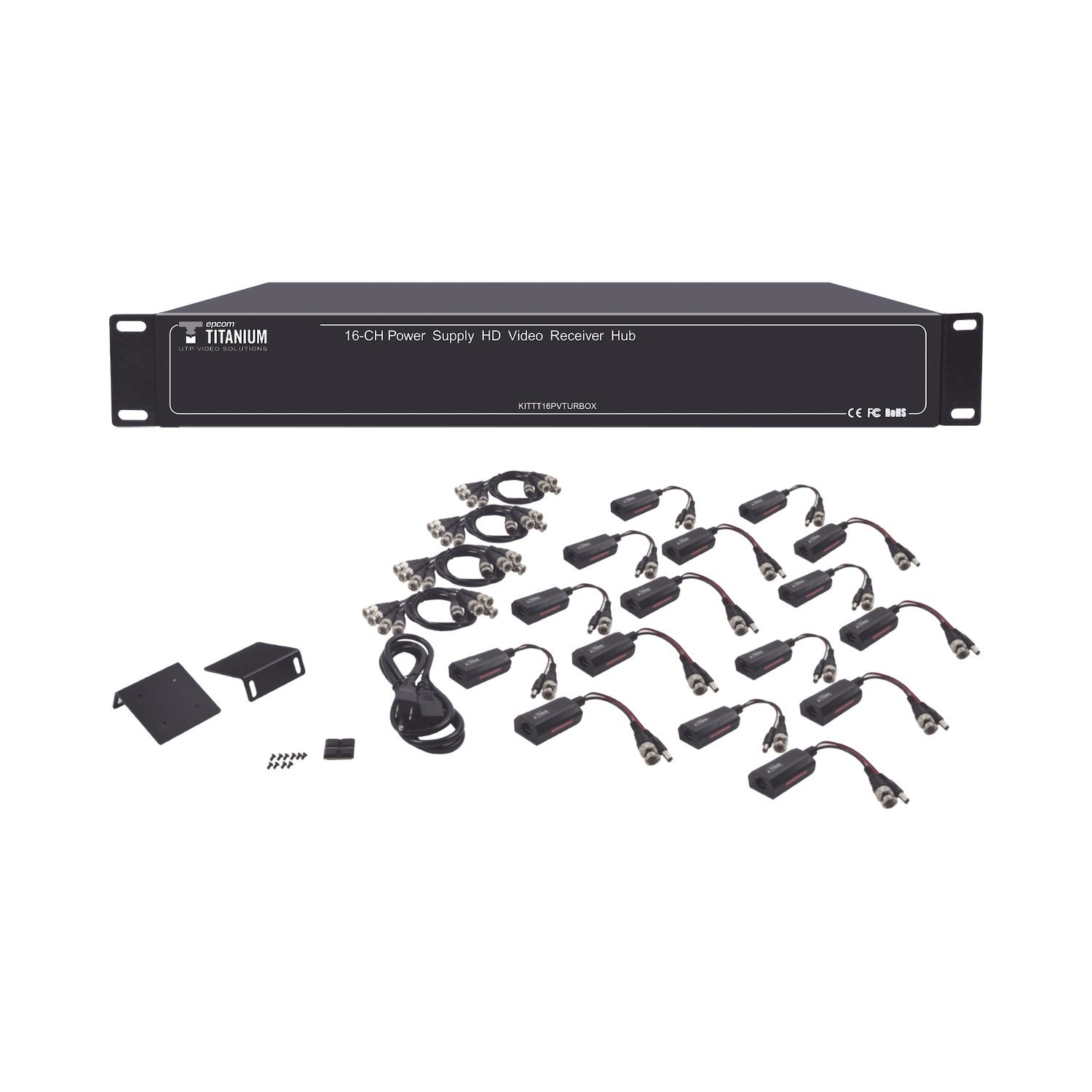 Epcom Titanium 16-Channel Active Transceiver Kit / Video+Power In A Single Utp Cable / 150 Meters In 4K, 200 Meters In 5 MP/ Sends 36 VDC And Receives 12 VDC / All Included For Rack / Compatible With