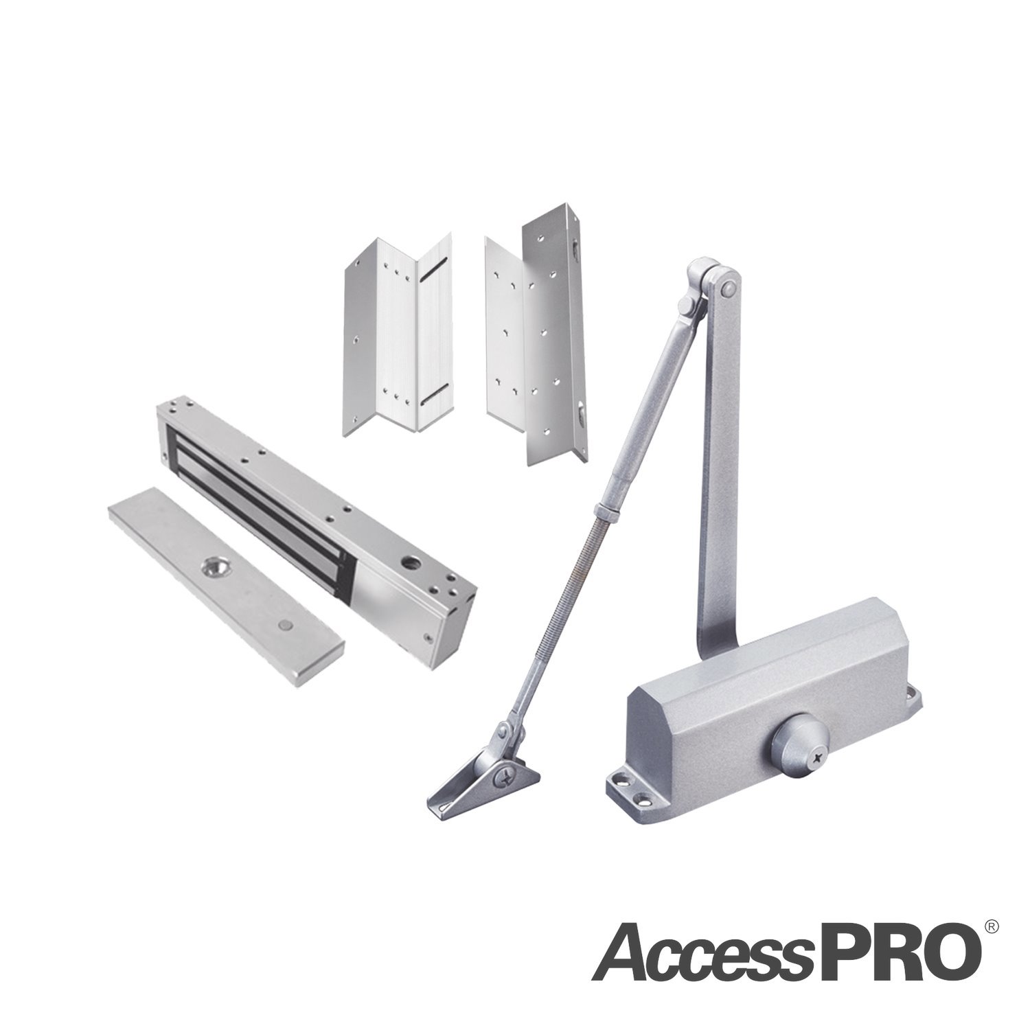 Accesspro Kit Door Magnetic Lock 600LBS, Z And L Bracket For Inward Door And Door Closer