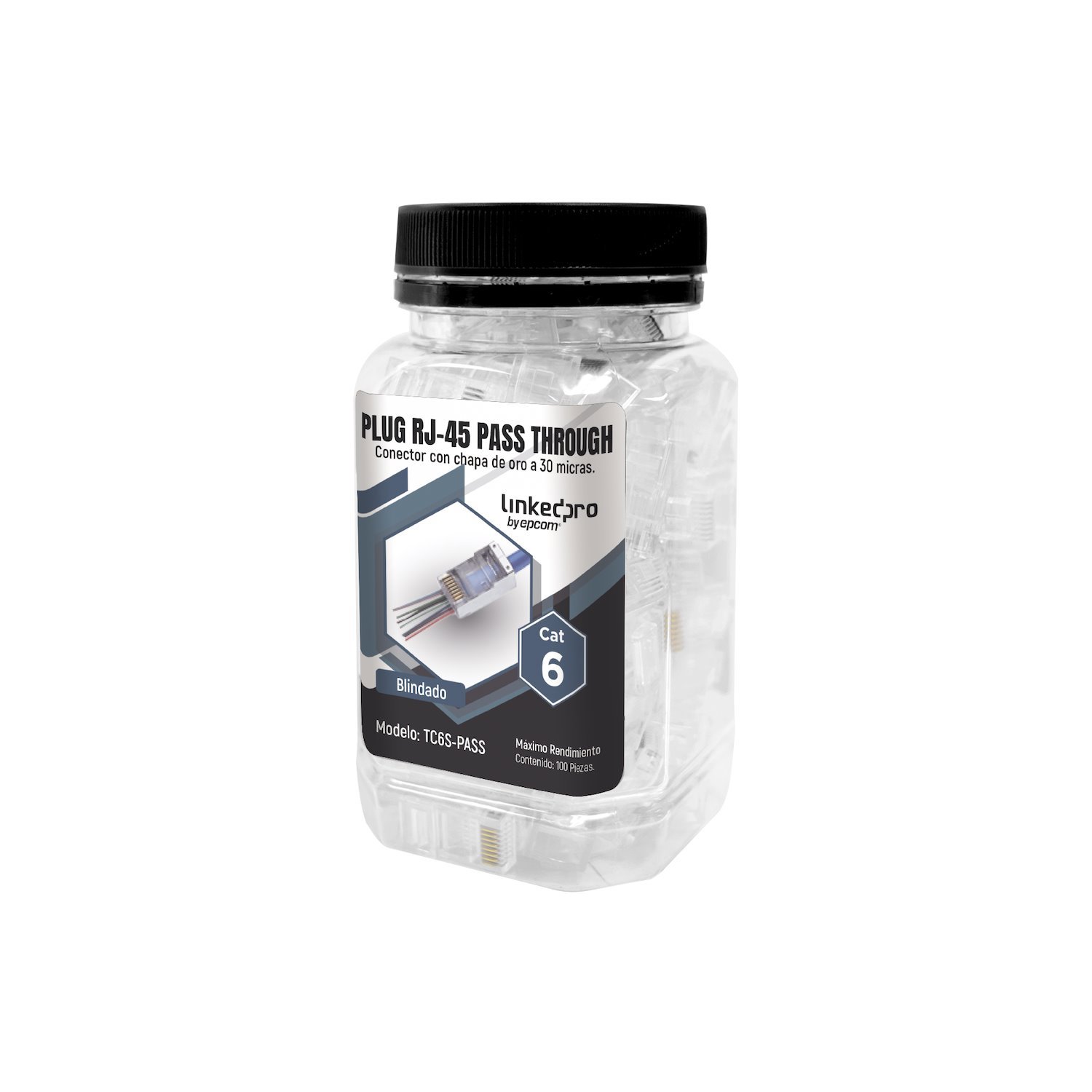 Linkedpro BY Epcom 100 Plugs Bottle Pass Through RJ45 Cat6 Shielded 30 Microns Gold Plated For Extreme Durability