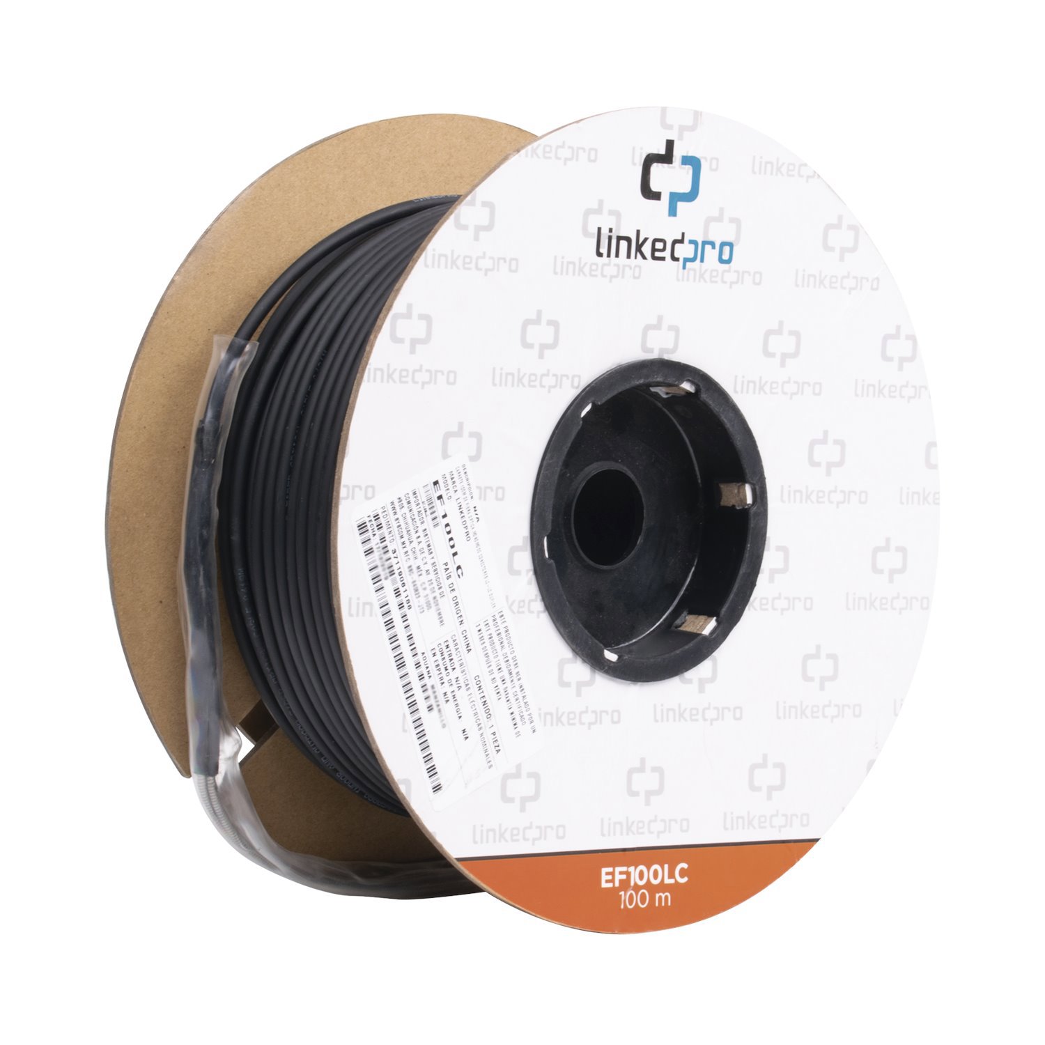 Linkedpro BY Epcom Singlemode Fiber Optic Reel With LC-LC Duplex Connectors, Kevlar Reinforced, 100 Meters, For Underground Conduit Installations