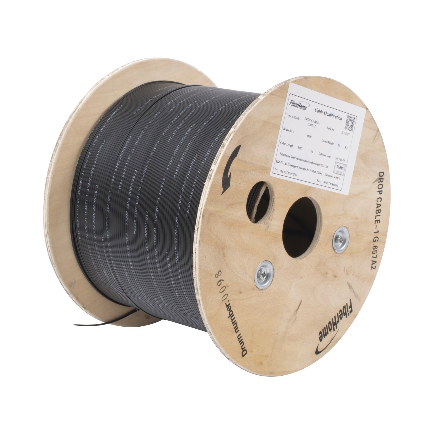 Linkedpro 1 Kilometer Drum Drop Fiber Cable, 1 Core, Indoor/Outdoor G.657A2 Single-Mode Of 1 Wire (Unifiber), Dielectric, Black Jacket