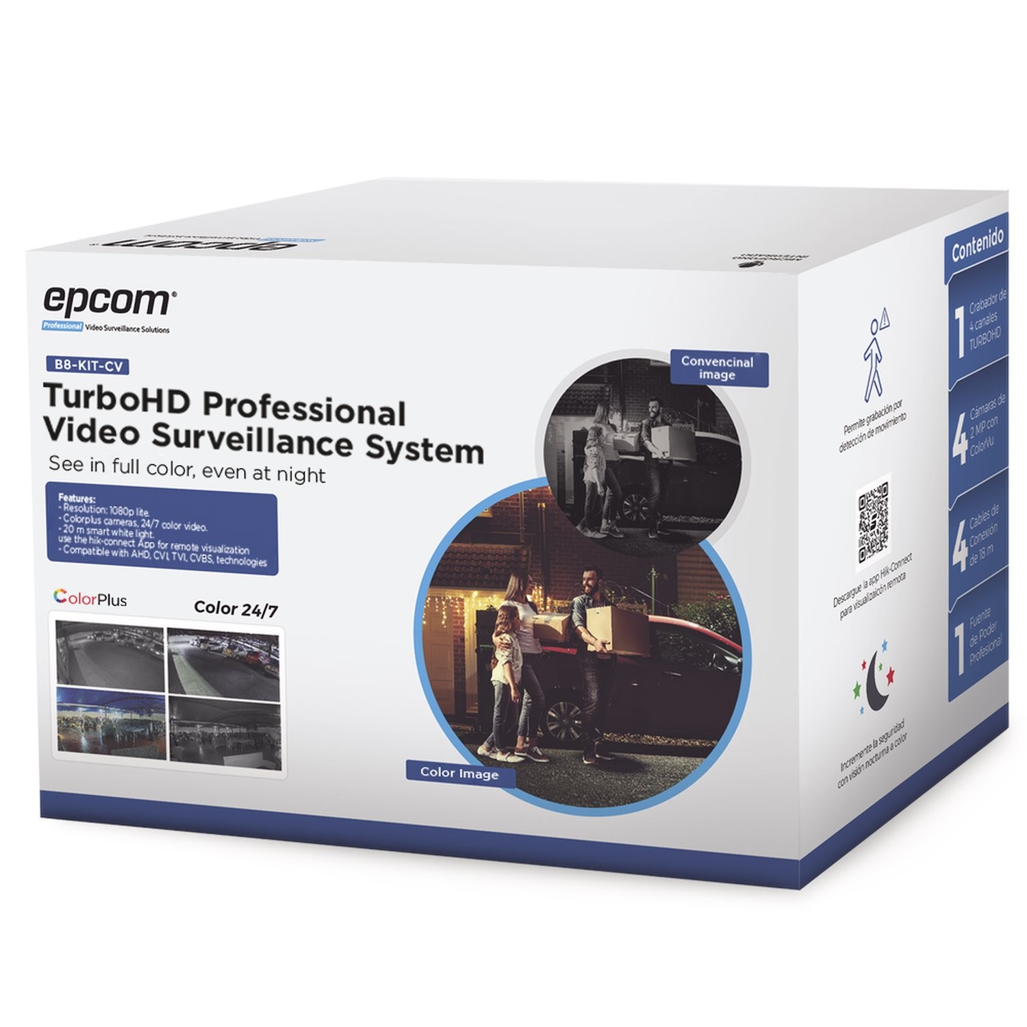 Epcom Professional TurboHD 1080P Lite Kit / 4 Channel DVR / 4 Cameras (2MP) Color 24/7 / Power Supply / Installation Accessories