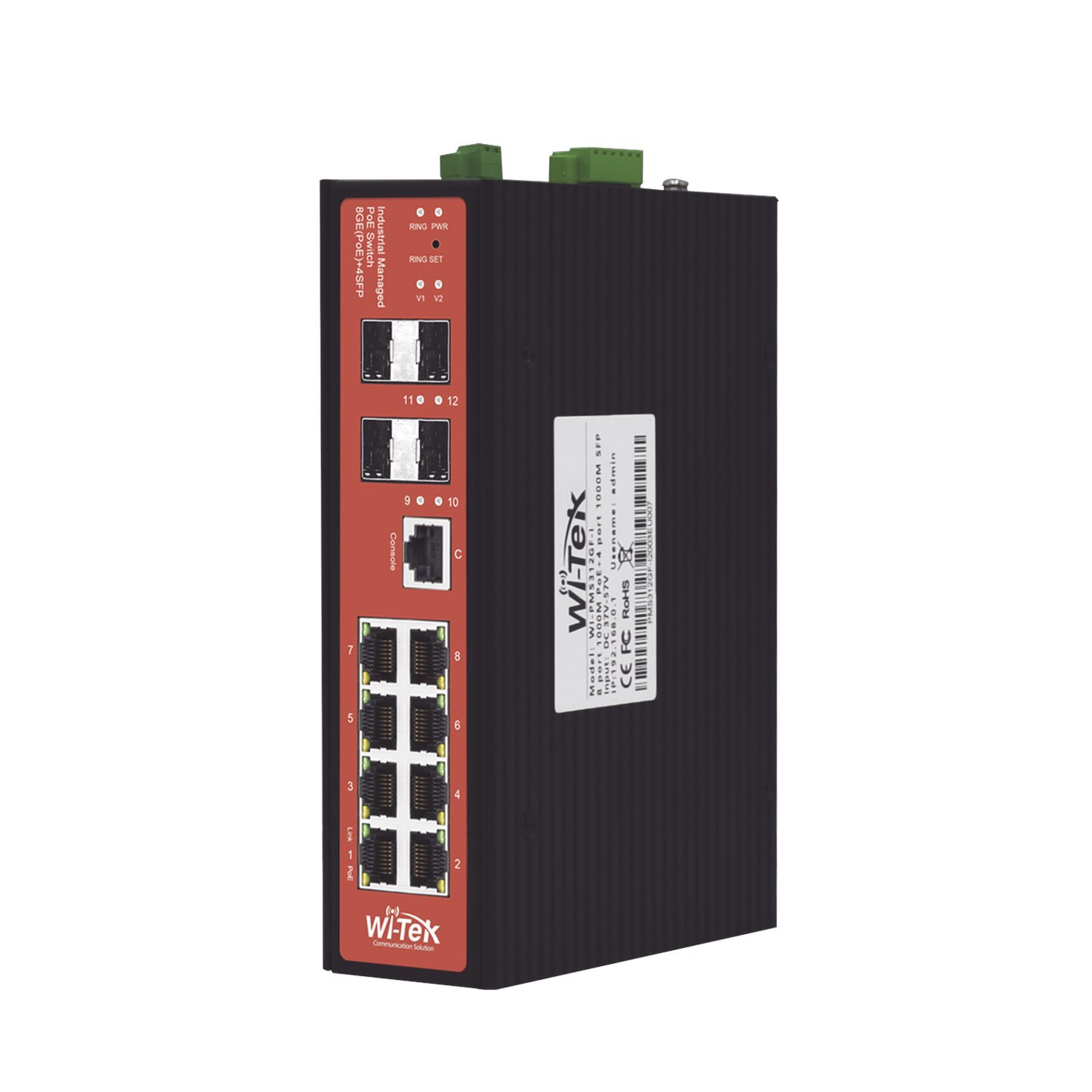 Wi-Tek Managed Industrial PoE Switch, Ports 1-2 : 24V Passive/48V 802.3 Af/At PoE 30W, Ports 3-4: 802.3 Af/At/Bt PoE 60W, Ports 5-8Ã¯Â¼Å¡802.3 Af/At PoE 30W