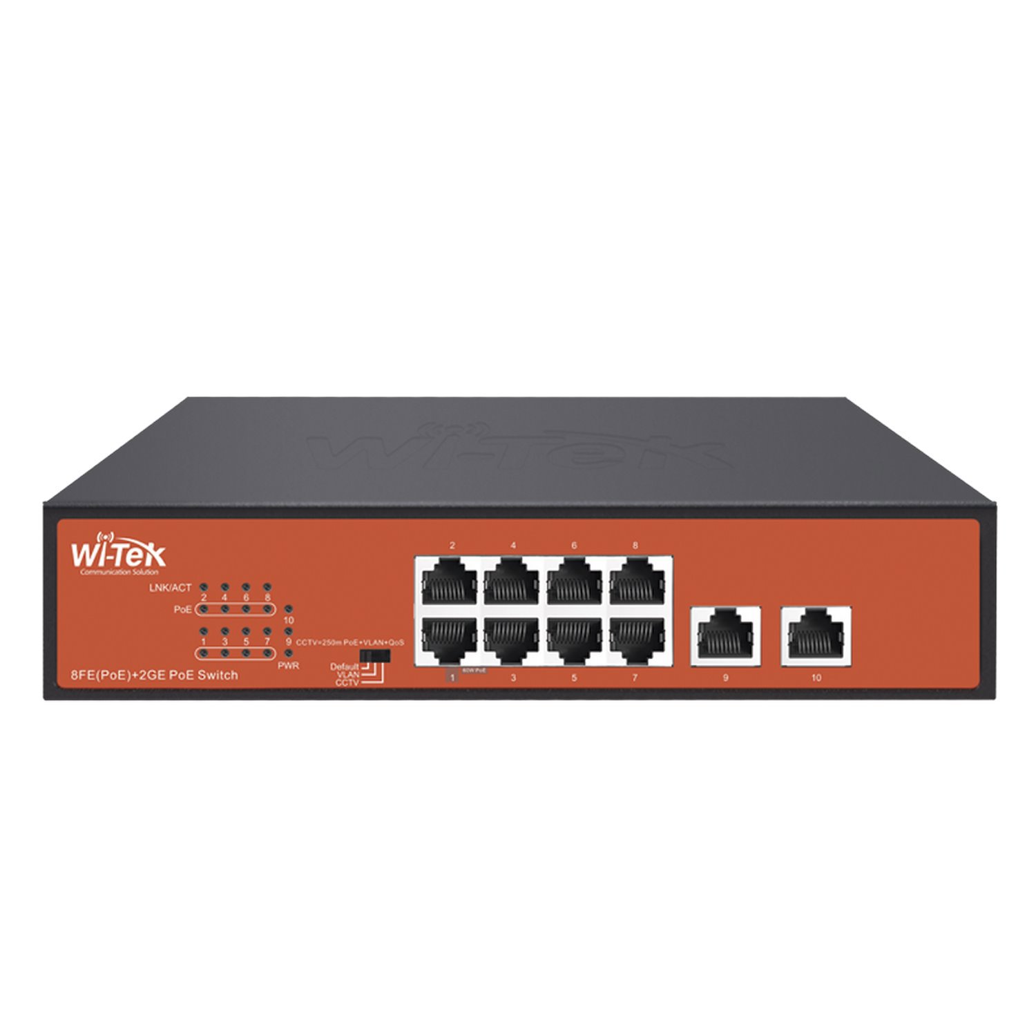 Wi-Tek Cloud Easy Smart 250M PoE Switch, 8 Fe PoE Ports, 2 Ge Ports, Port 1-2: Hi-PoE, Port 3-8: 802.3Af/At, 100W, Support Wi-Tek Cloud Management And Mobile App Remote Maintenance