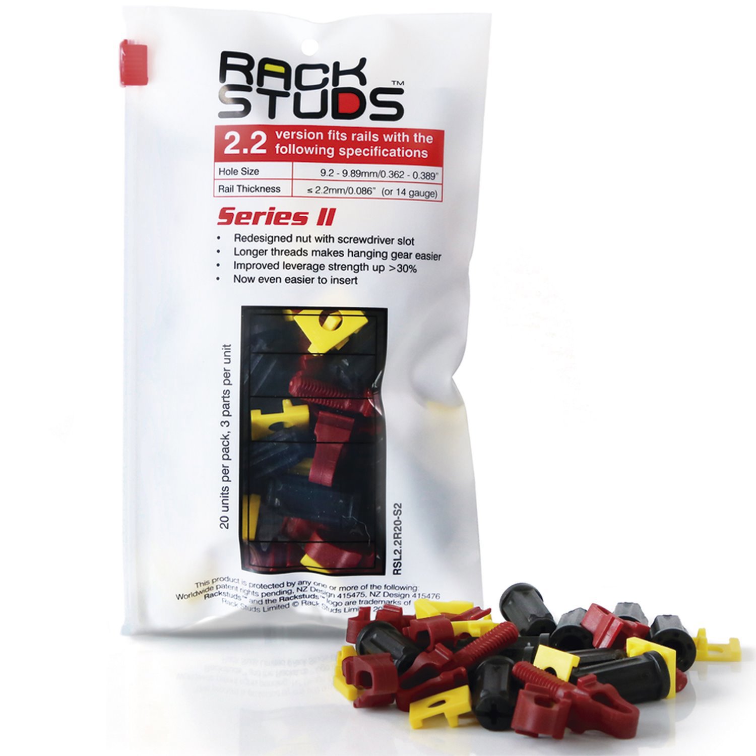 Rackstuds Series Ii Red 20-Pack - Server Rack Screws For Server Rack Rails 19" Square Punched Vertical Rails, Perfect Cage Nut Replacement, Rack Nuts, Rack Studs Rack Mount Screws - (2.22MM/0.086 In)