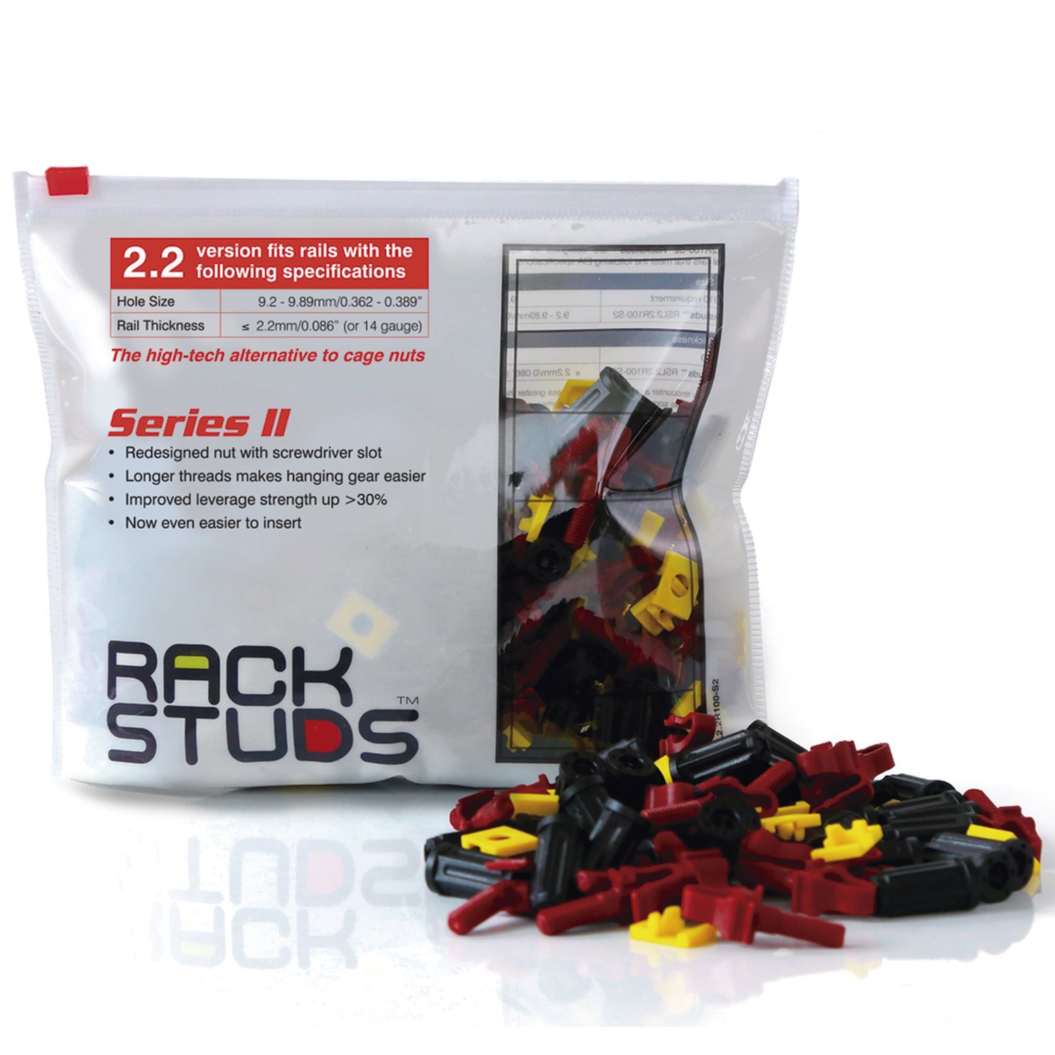 Rackstuds Series Ii 100-Pack Red - Server Rack Screws For Server Rack Rails 19" Square Punched Vertical Rails, Perfect Cage Nut Replacement, Rack Nuts, Rack Studs Rack Mount Screws - (2.22MM/0.086 In)