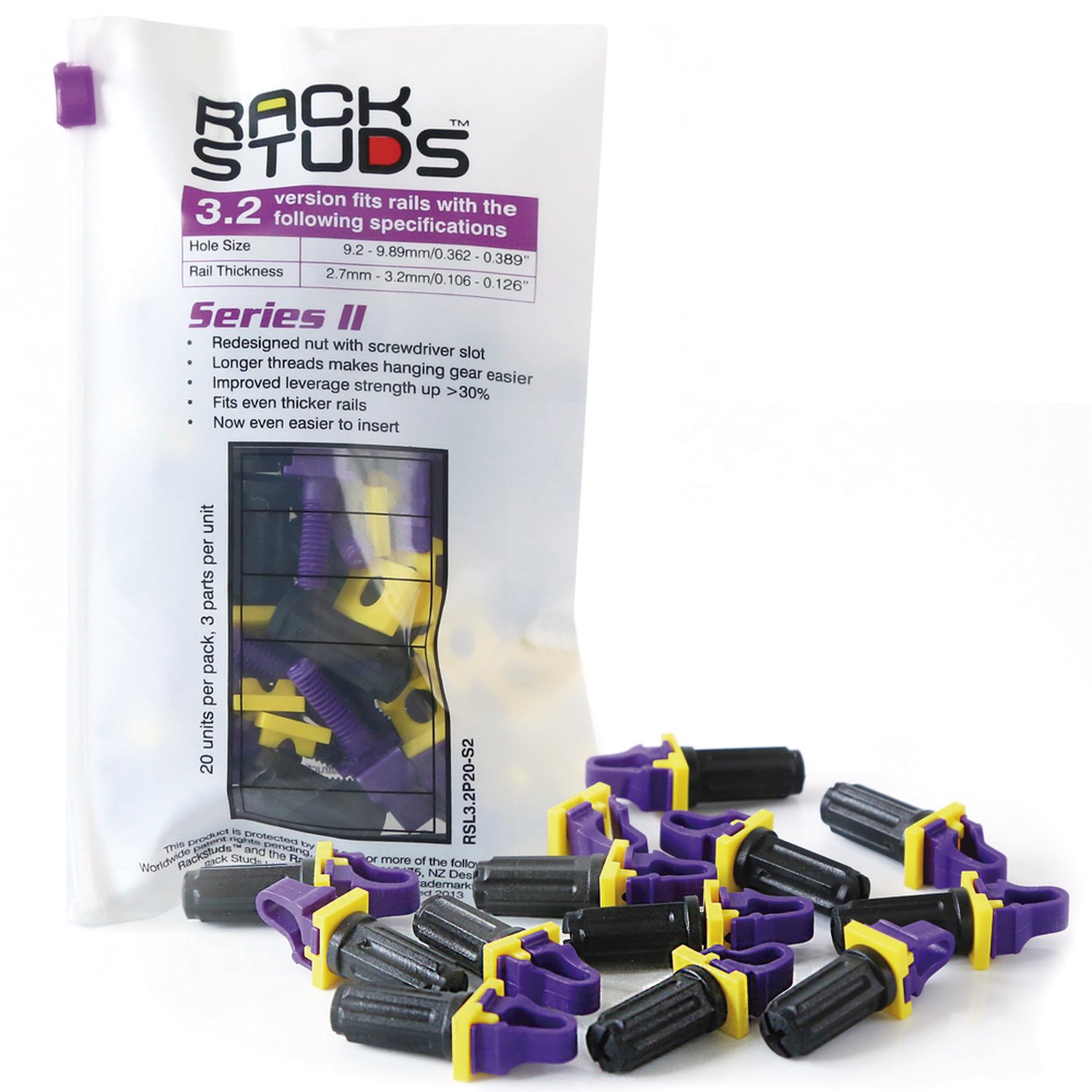 Rackstuds Series Ii Purple 20-Pack - Server Rack Screws For Server Rack Rails 19" Square Punched Vertical Rails, Perfect Cage Nut Replacement, Rack Nuts, Rack Studs Rack Mount Screws - (3.2MM/0.126 I